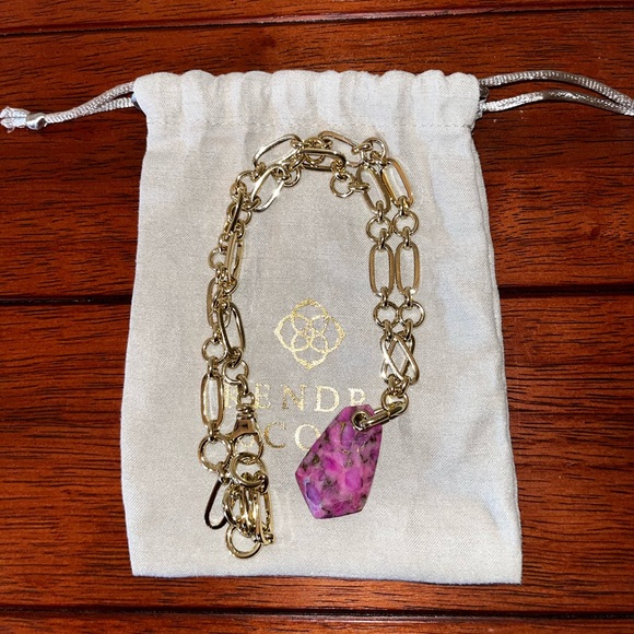 Kendra Scott Ashlyn Gold Necklace With Bronze-Veined Magenta Jade Pendant (New) - Picture 3 of 4